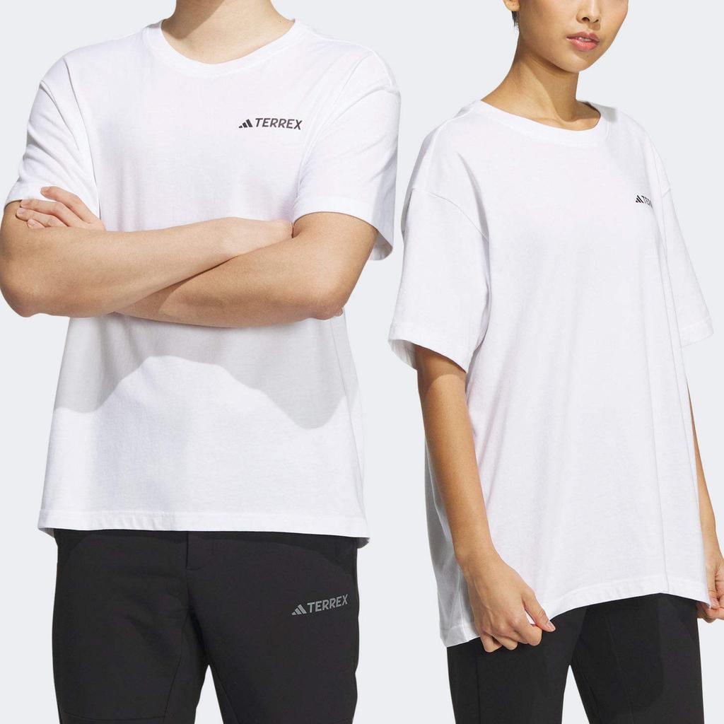 Adidas Футболка унисекс с коротким рукавом и принтом букв Terrex, свободная, для спорта на открытом воздухе, белая IB8693