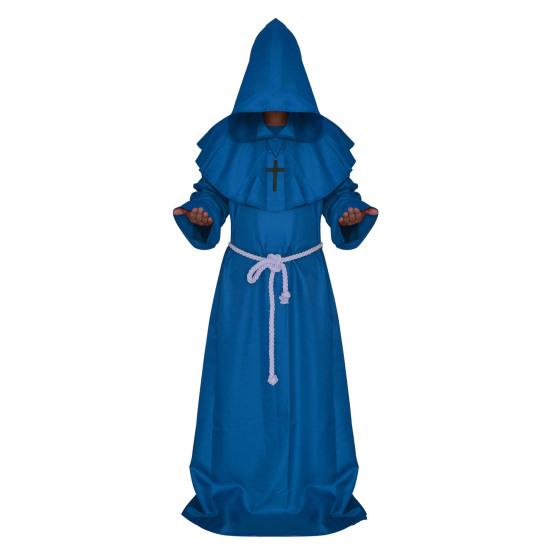 Friar Medieval Hooded Robe Monk Renaissance Priest Costume Halloween Wizard Sorcerer Cosplay Cloak for Adults