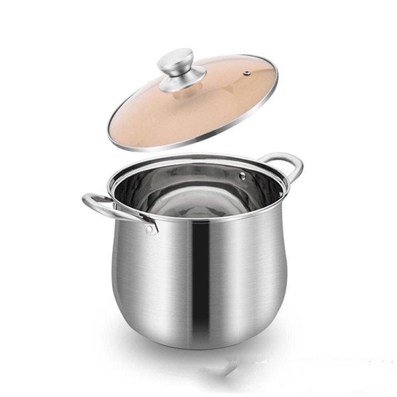 Кастрюля из нержавеющей стали большой вместимости с утолщенным дном, совместима с индукционной и газовой плитой — идеальный подарок для дома.
