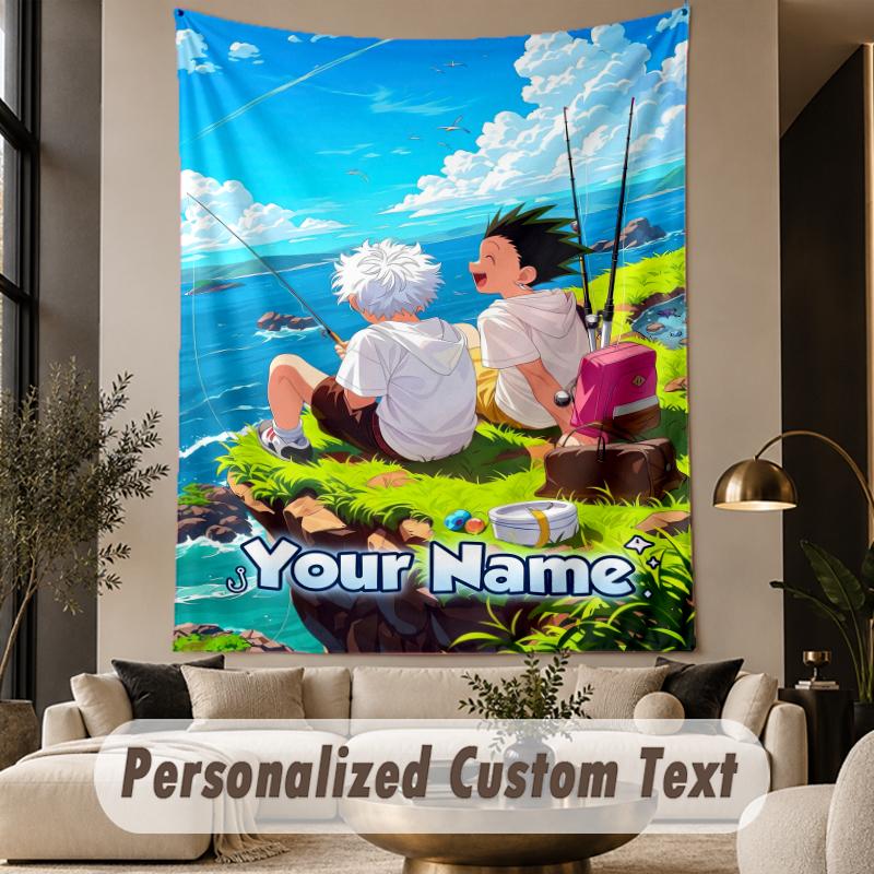 Custom Text Printed Tapestry Hunter × Hunter Pattern Large Wall Hanging Indoor Room Decor