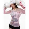 Розовые футболки Y2k Harajuku, женские футболки в японском стиле Kawaii, тонкие футболки с длинными рукавами и милым мультяшным принтом, мягкие топы для девочек 2000-х годов