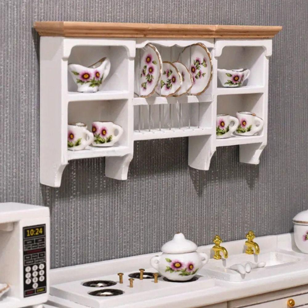 Mini Wall Hanging Cabinet Wooden Display Shelves 1:12 Dollhouse Storage Cabinet Kids Toys