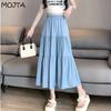 Summer Women's High Waist Mid-length Casual A-line Pleated Skirt Loose Plus Size Skirt