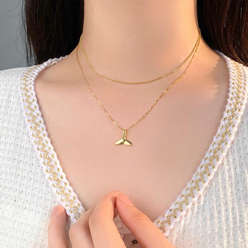 Изысканное двухслойное ожерелье «рыбий хвост» для женщин из числа меньшинств, дизайн Sense Summer Ocean, новая универсальная цепочка на шею