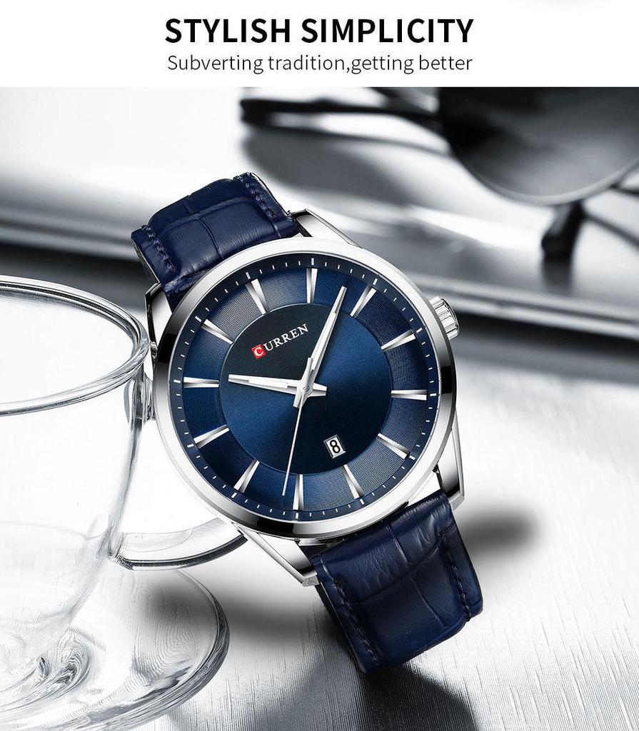 Curren 8365 Men's Waterproof Leather Strap Watch with Date Function