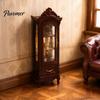 Detailed Miniature Furniture Curio Cabinet, 1/12 Scale Mini Wine Wooden Tiny Display Cabinet with Vintage Drawer, for Doll Mansion Living Room Decor,