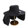 Large shawl sun hat neck protection, summer sun protection men's outdoor bucket hat, powerful solar rechargeable fan