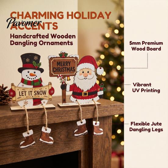 Festive Indoor Room Ornaments Christmas Gnome Wooden Ornament, 2D Tomte Santa Figurine with Hanging Boots, Tree Holiday Shelf Sitter for Mantel