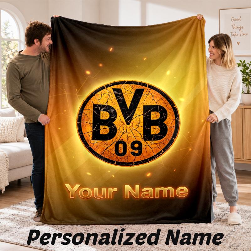 Borussia Dortmund Personalized Flannel Blanket Custom Name Text Soft Throw Blanket Home Decor