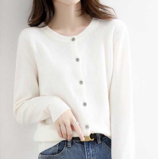 Женский универсальный кардиган свободного кроя на весну/осень 2025 года - Модный однотонный с круглым вырезом