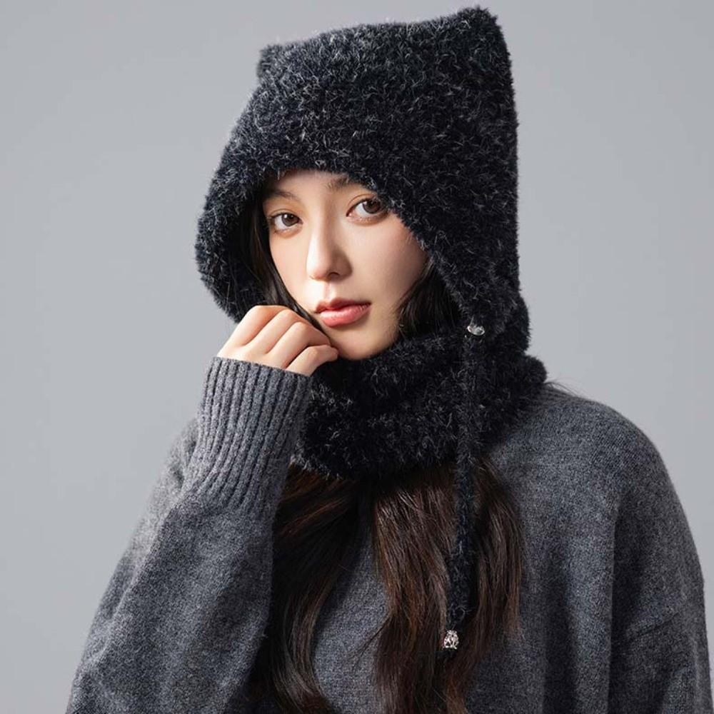 Windproof Hooded Scarf Hat Thickened Mask Neck Warmer Japanese Style Cap Cat Ears Beanie Travel