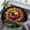Golden Retriever Sunflower Round Area Rug,Carpet Rug for Living Room Bedroom Sofa Playroom Decor,Non-slip Floor Mat