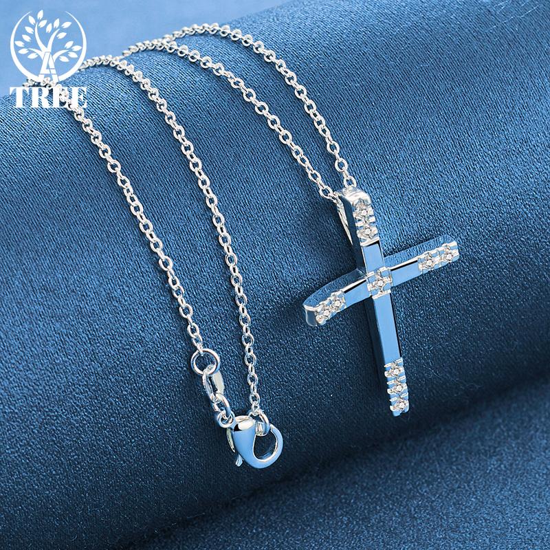 Ожерелье с подвеской в ​​форме креста из стерлингового серебра 925 пробы AAA с цирконием, ювелирные изделия