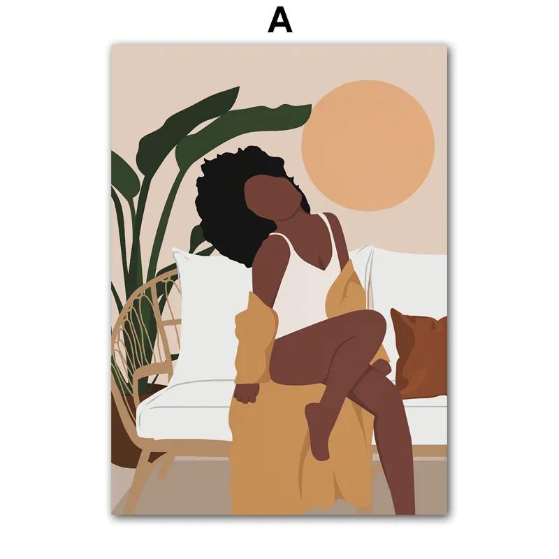 Fashion Black Woman Girl Beautiful Gold Ring Necklace Nordic Posters And Prints Canvas Painting Wall Art Living Room Home Decor