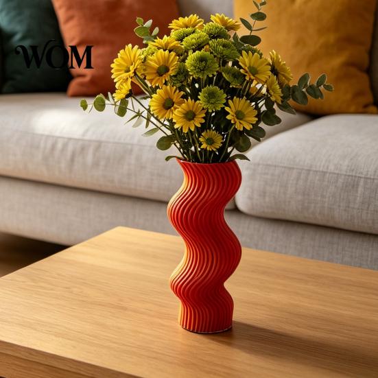 Delicate Touch Vase 3D Printed Vase, Minimalist Vertical Striped Flower Nordic Style Matte Finish for Living Room TV Cabinet Coffee Shop Decor And Art