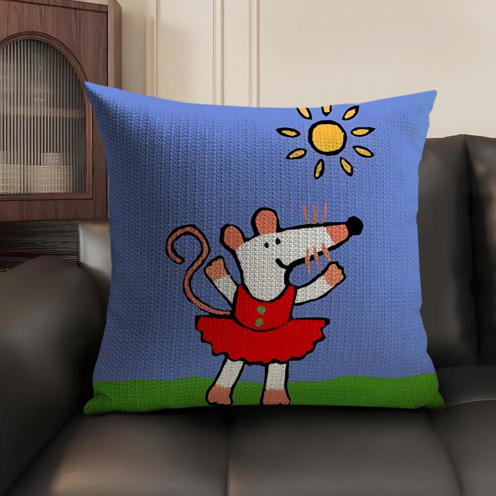 Cute Bobo the Mouse Cushion Cover Summer Breathable Linen Organic Fabric Double-Sided Printing Sofa Pillow Case Home Decor