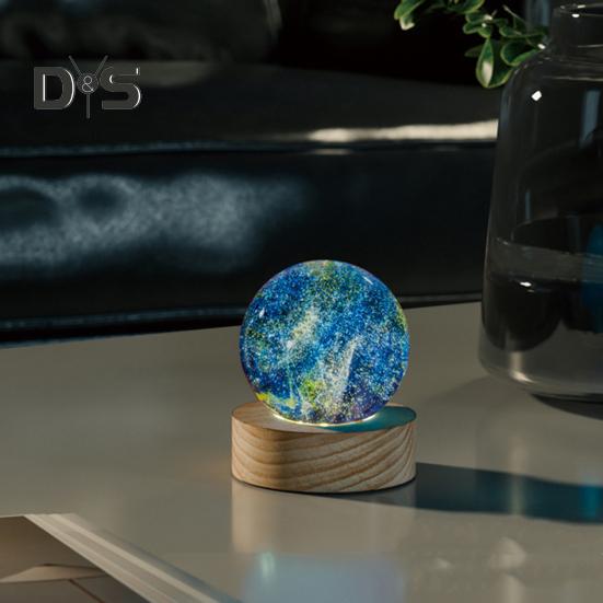Faux Crystal Glass Balls USB Powered LED Chakra Ball with Wooden Base Ice Cracked Spheres Night Light for Meditation Home Table Decor