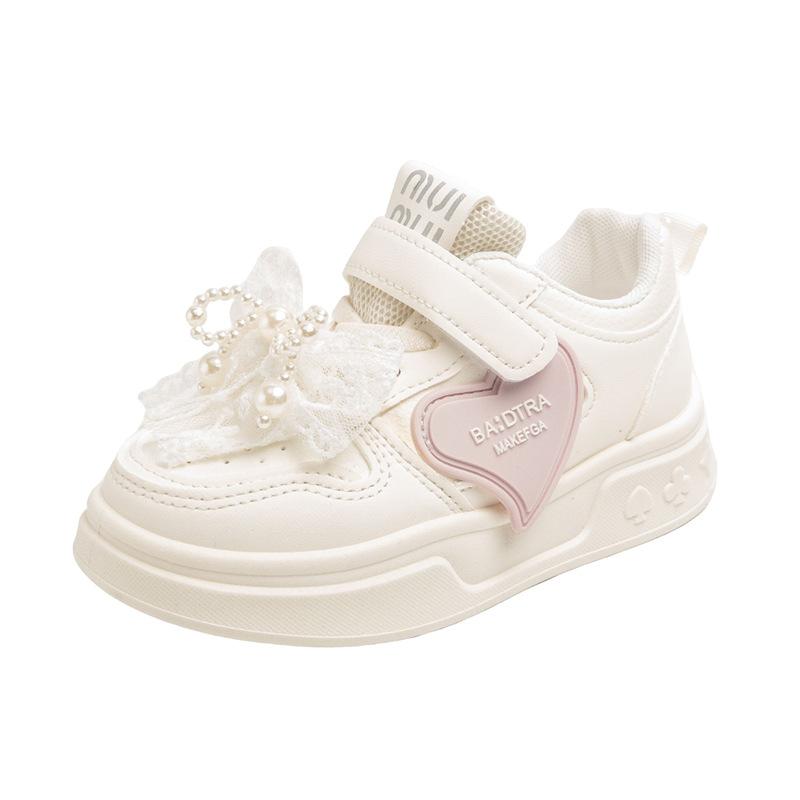 Кроссовки для девочек Весна и Осень Новые Детские Белые Туфли Кожаные Вставки Обувь на Плоской Подошве Дышащие Кроссовки Модные