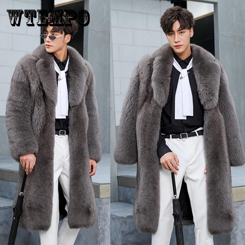 Men Fur Coat Winter Faux Mink Fur Outwear Long Jackets 2022 New Men Casual Punk Parka Jacket Fur Turn-down Collar Overcoat