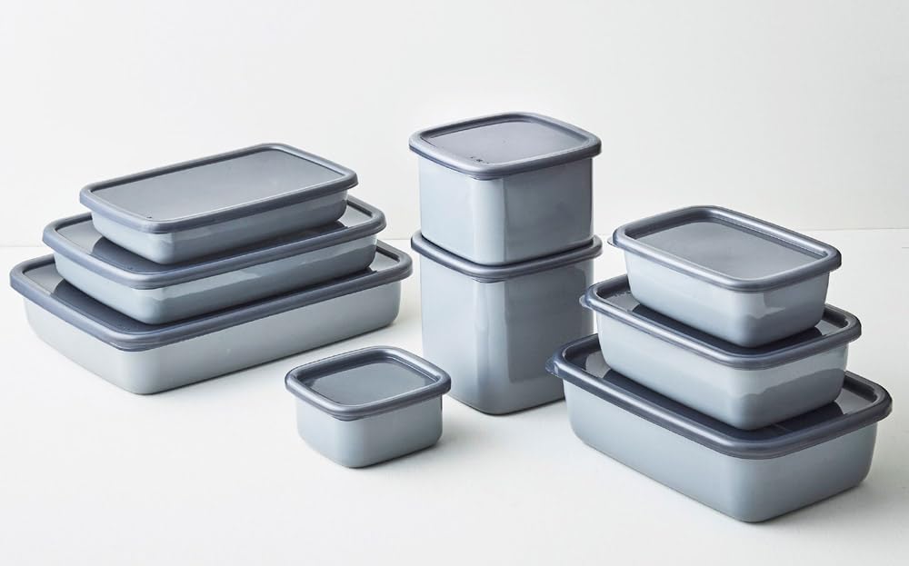 Nodahoro Enamel Storage Container, Heat-Resistant, Square, Large, with Seal Lid, See-Through, +Gray, Gray Series, Made In Japan, GS-L