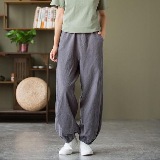 Женские брюки-шаровары, эластичные повседневные брюки с высокой талией и карманами, однотонные свободные шаровары с широкими штанинами