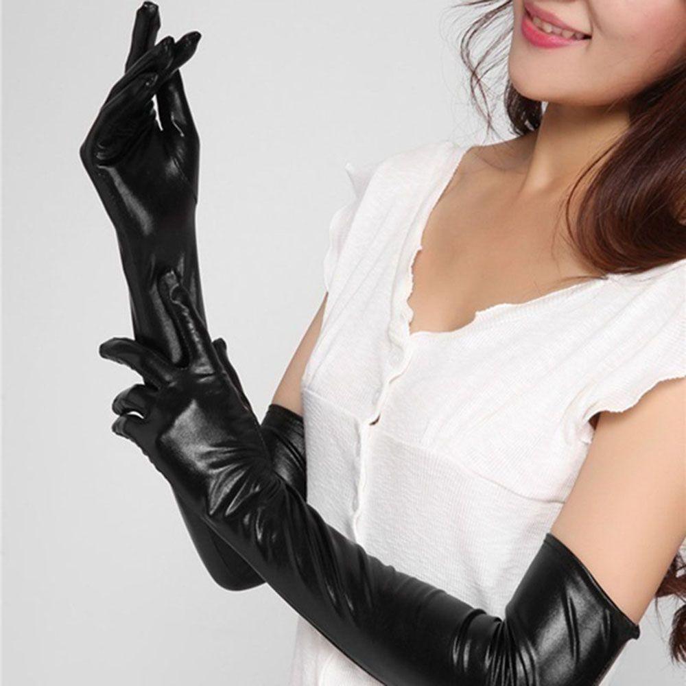 Black Wear Catsuit Accessory Cosplay Leather Faux Long Latex Gloves Adult Sexy Fetish