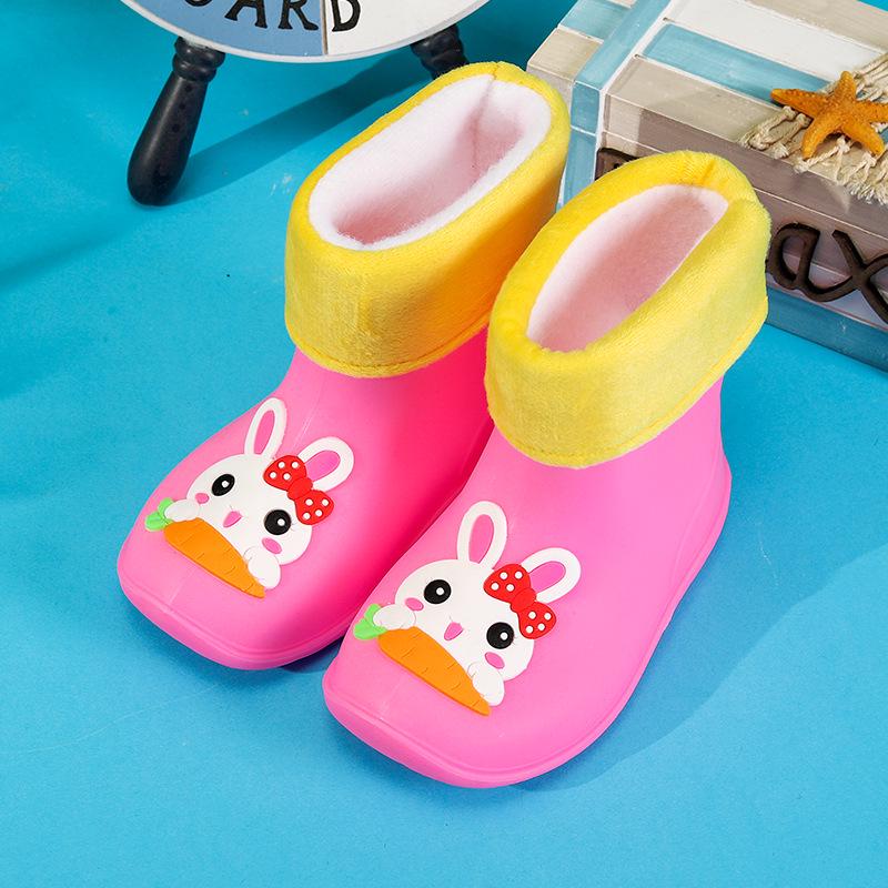 Детские непромокаемые сапоги с мультяшным динозавром, со шнурком, на хлопковой подкладке, для мальчиков и девочек, идеально подходят для детского сада.