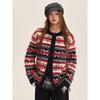 Shiyiyue Fair Isle New Year Cardigan Women's Autumn and Winter Lazy Style Loose Coat Round Neck Casual Knitted Sweater