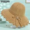 Collapsible Summer Hat for Women Beach Outdoor Straw Hat Large Brim Sunshade Bow Sun Hat
