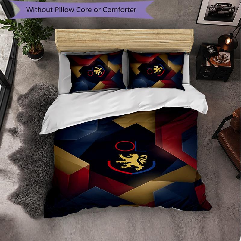 Lyon FC Themed Bedding 3Pcs Duvet Cover Set Decorative Bed Linen For Teen Room Home Decoration