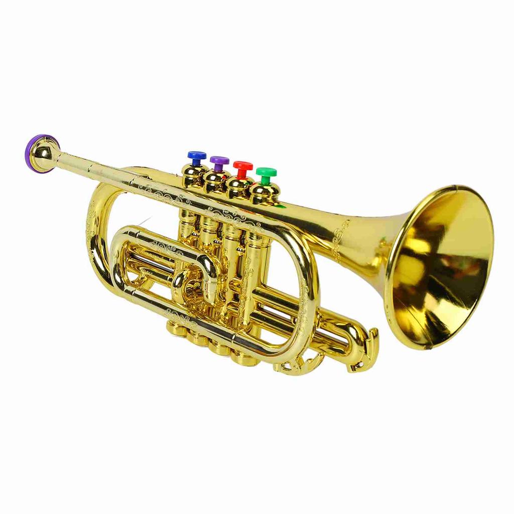Gold Kid Trumpet Toy with 4 Colored Keys Interesting Educational Musical Children Trumpet Toy