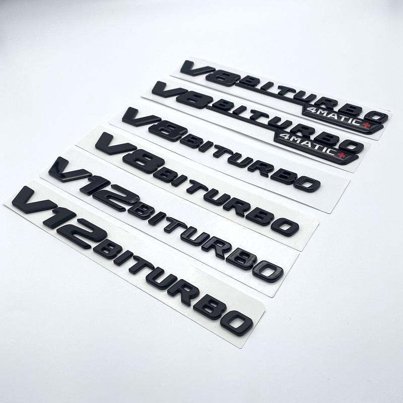 Letter Emblem for Mercedes Benz AMG V12BITURBO V8 BITURBO 4MATIC+ Car Styling Fender Logo Sticker Chrome Black Red RX7