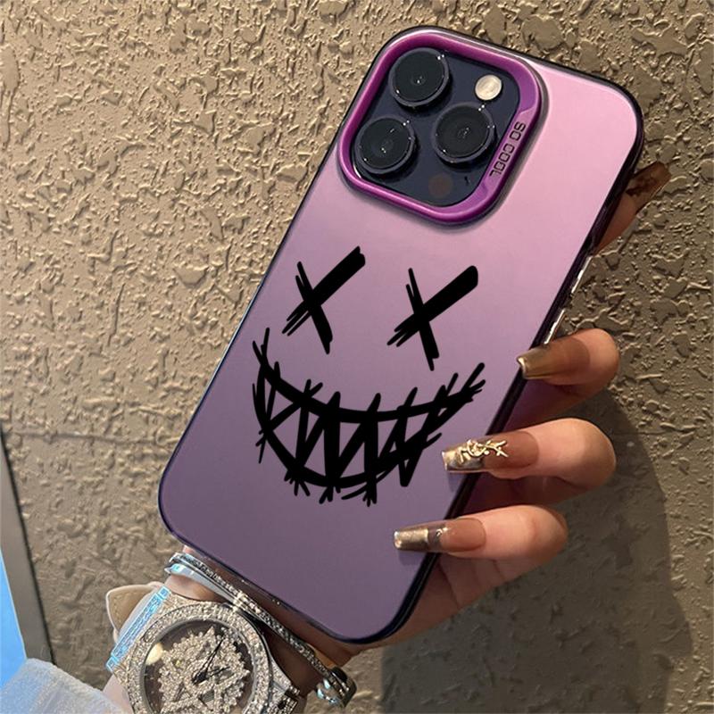 Smiling Devil Print Electroplate Silver IMD Phone Case For iPhone 16 15 14 13 12 11 Pro Max 7 8 Plus X 16E Shockproof Hard Cover