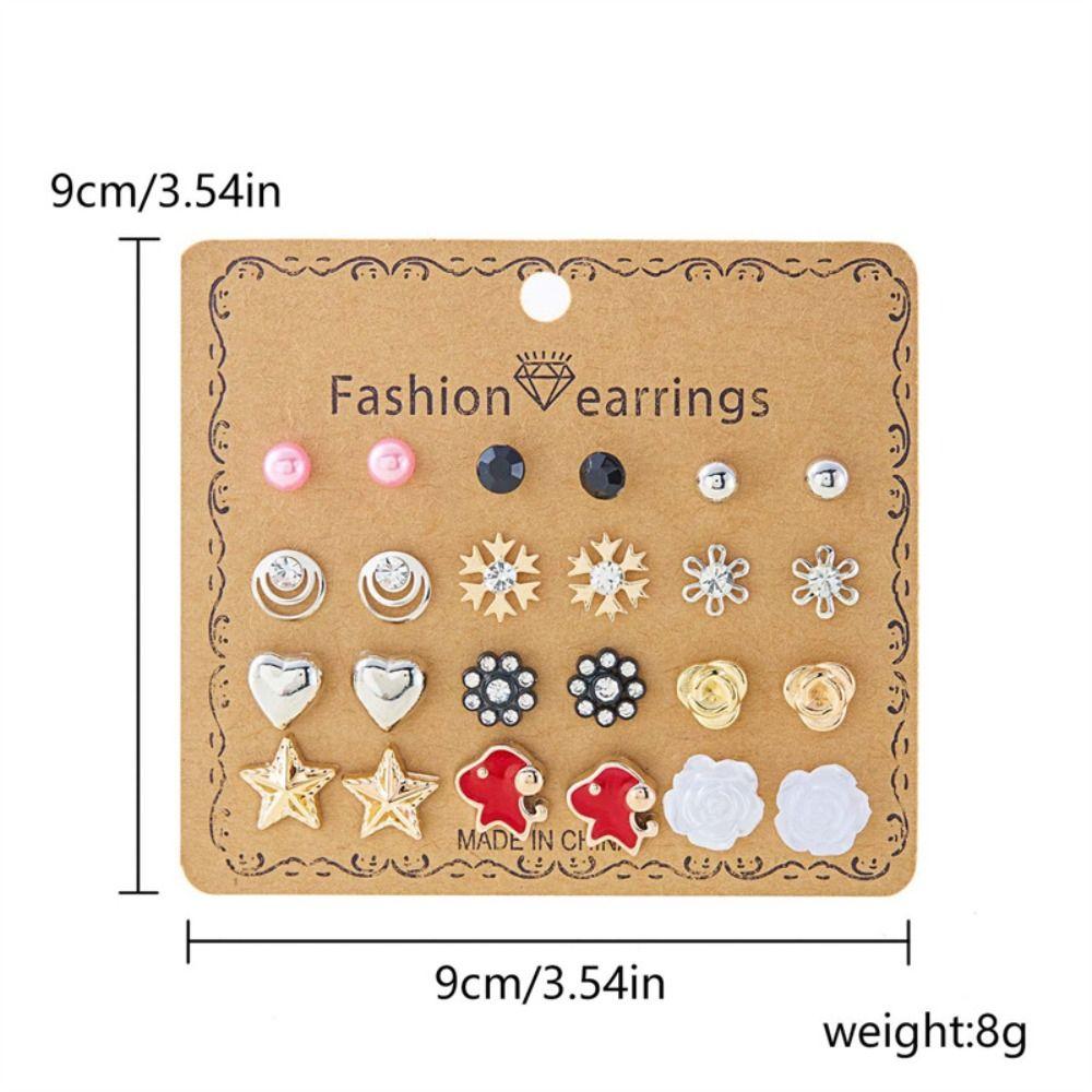 12 Pairs Mini Crystal Bead Ear Studs Colorful Earring Set Pearl Combination Stud Earrings Women