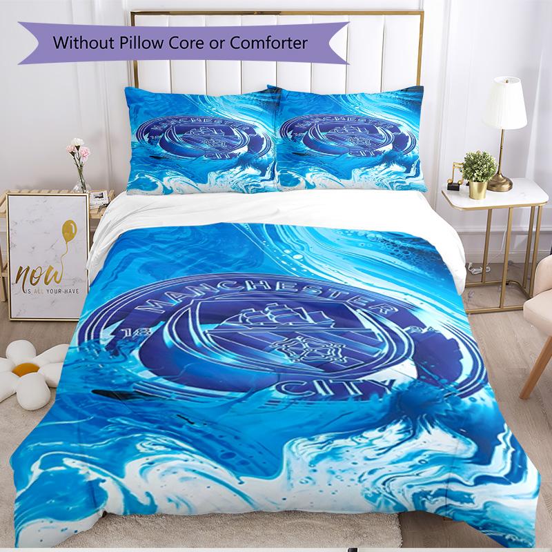 3pcs Duvet Cover Set (1*Duvet Cover + 2*Pillowcase, Without Core), Football team City FC Print Soft All‑Season Bedding Set, Home Bedroom Decor Gift
