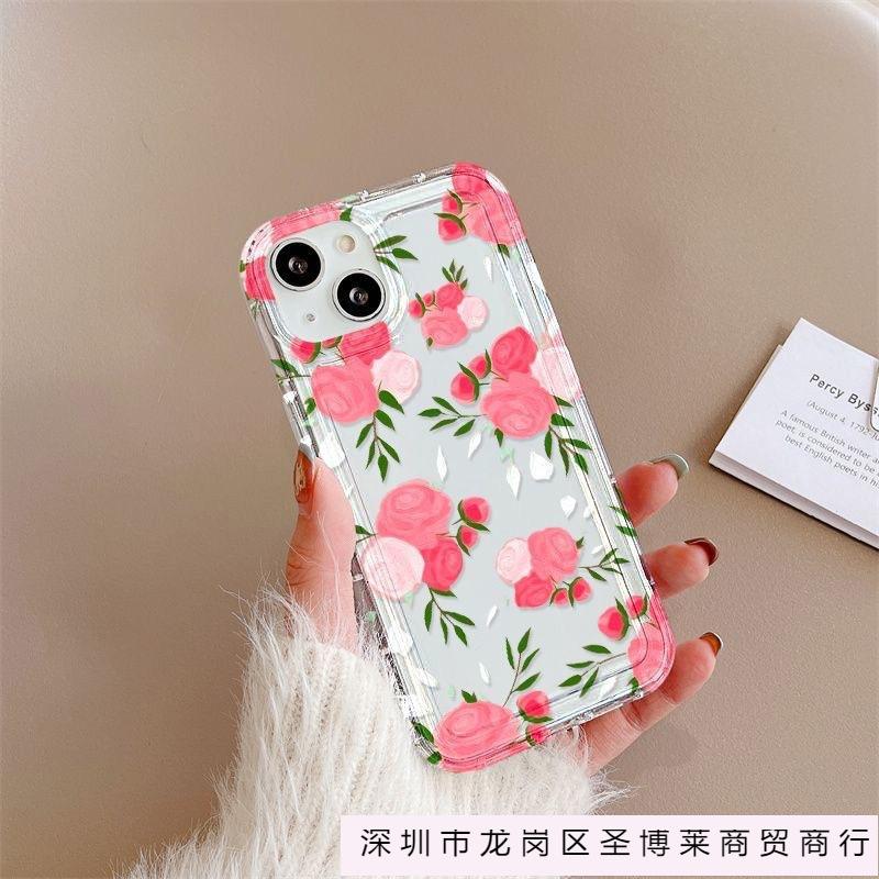 Розовый маленький цветочный натуральный свежий, подходит для iPhone16 с подушкой безопасности чехол для мобильного телефона 13 Apple 12 простой 11/14