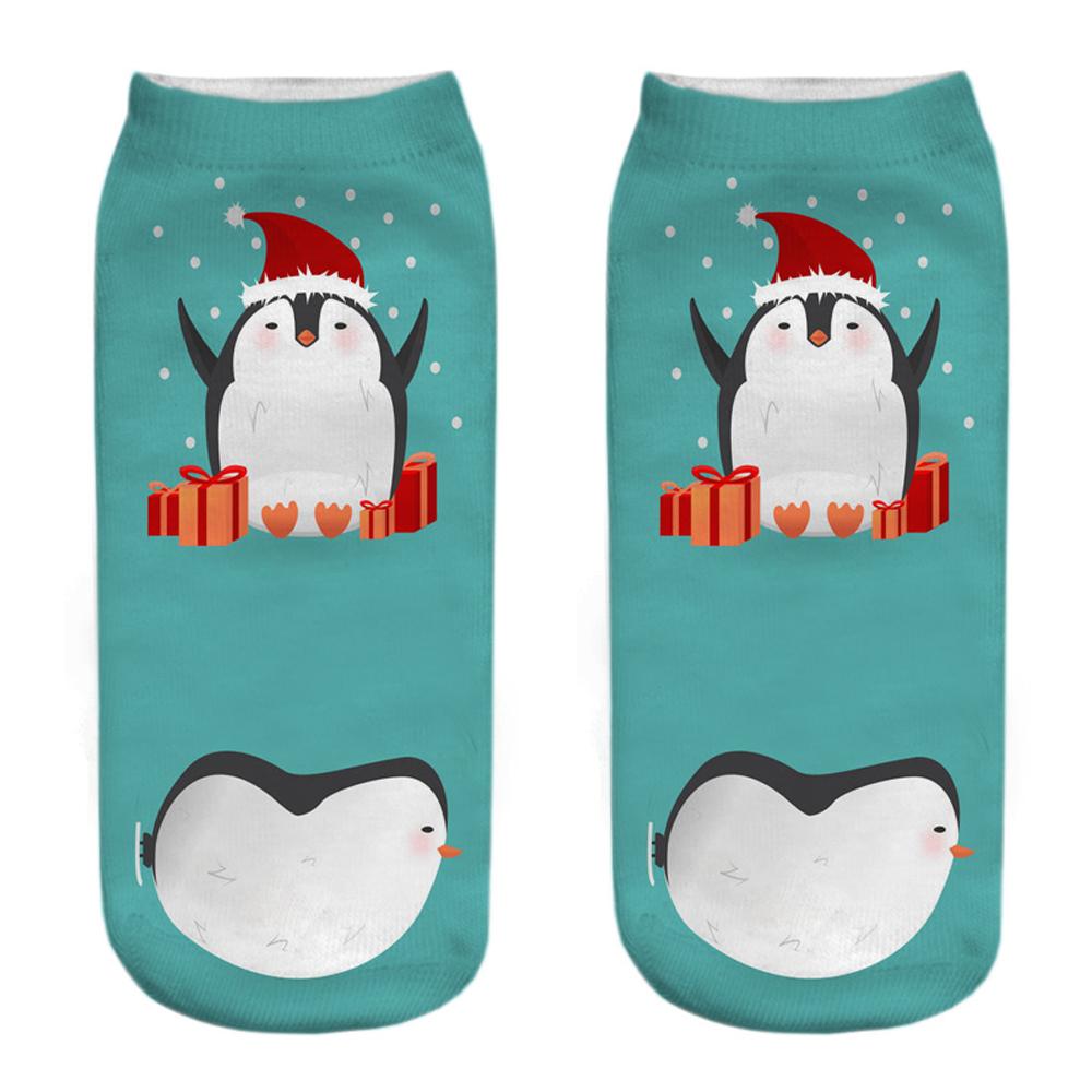 New Funny 3D Printing Cute Cartoon Singing Dancing Christmas Penguin Unisex Animal Series Short Ankle Socks Calcetines De Mujer