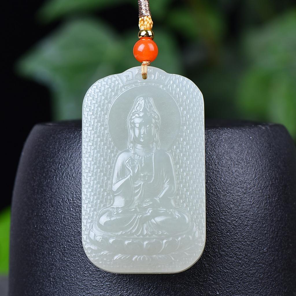 Natural Hotan Jade, universal, Guanyin pendant, female necklace, birthday gift for a girlfriend and wife, with certificate
