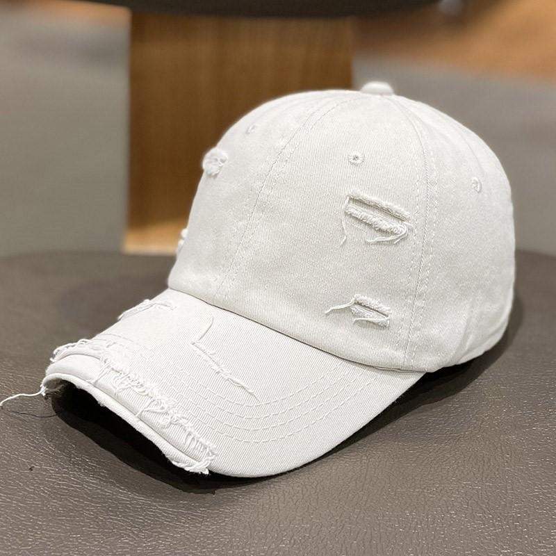 Korean-style solid color distressed ripped baseball cap for women, spring/summer trendy versatile street sun-shading curved brim cap
