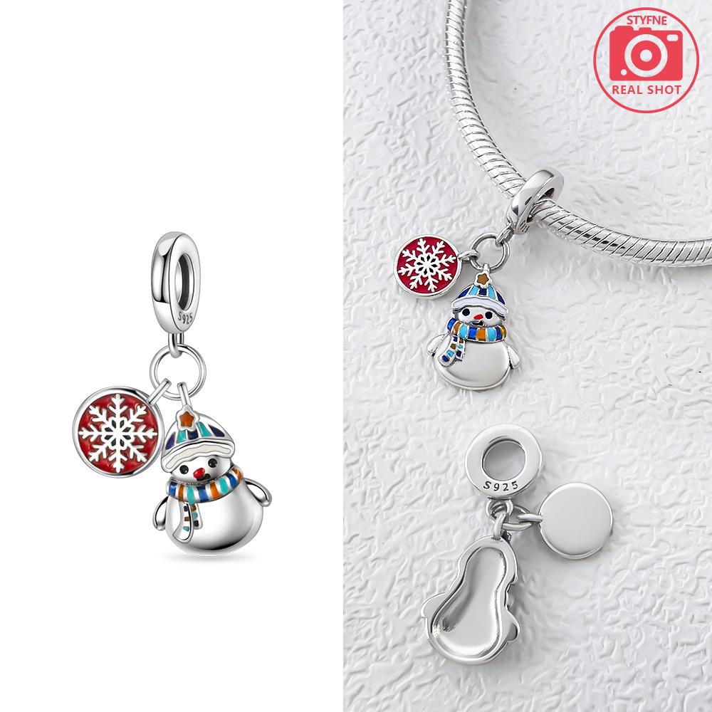 Original Charms Copper White Snowman Snowflakes Christmas Tree Pendant Beads Fit Bracelet Women Making Gift Accessory