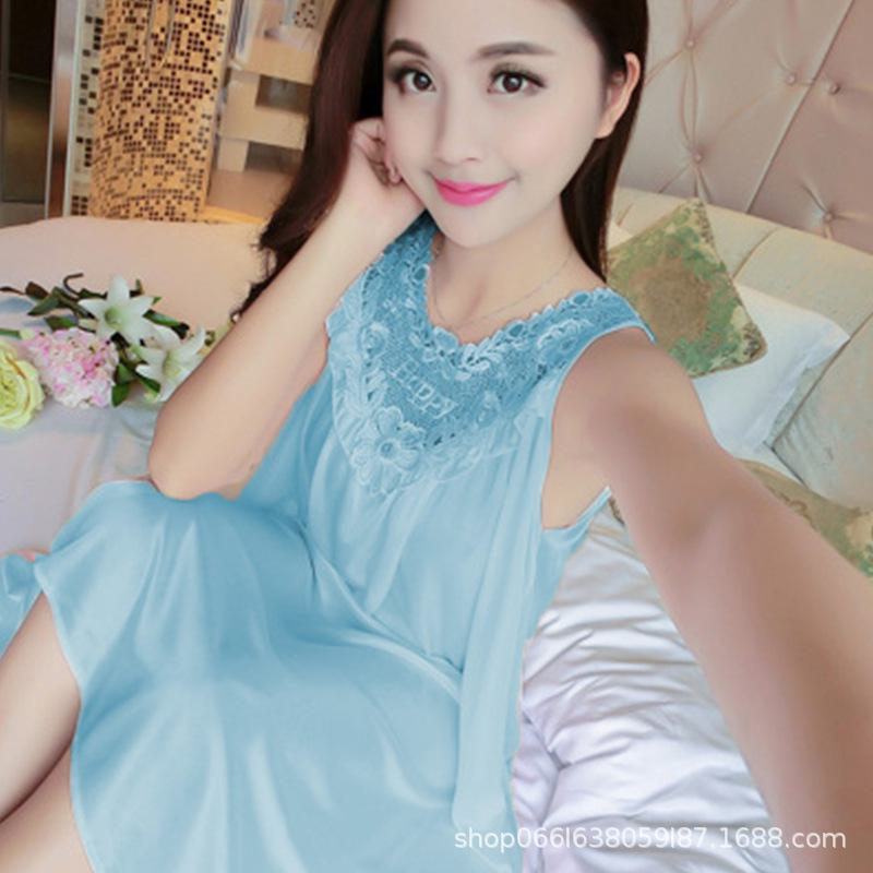 Ночная сорочка из искусственного шелка: Юбка-свинг с кружевной отделкой для дам, идеально подходит для весны и лета