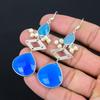 Предложение ко Дню дружбы Натуральный голубой халцедон Стерлинговое серебро Подвесные серьги Бохо