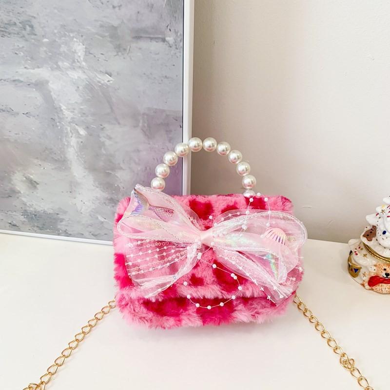 And Trendy Stylish Pink And Purple Bowknot Plush Childrens Handbag For Kids