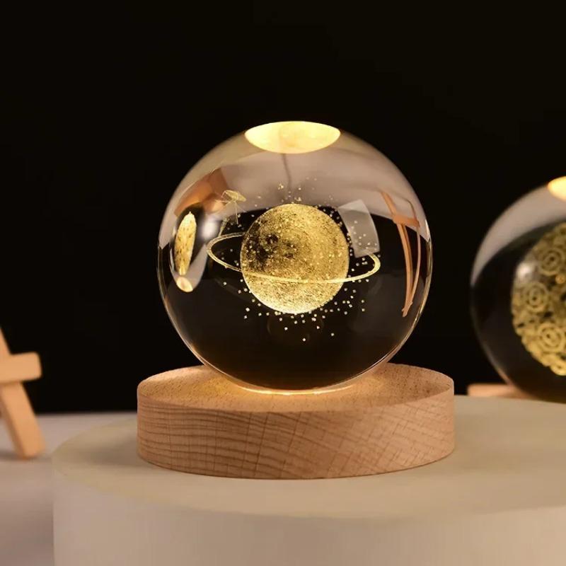 6cm 3D Crystal Ball Crystal Planet Night Light Laser Engraved Solar System Globe Astronomy Birthday Gift Home Desktop Decoration