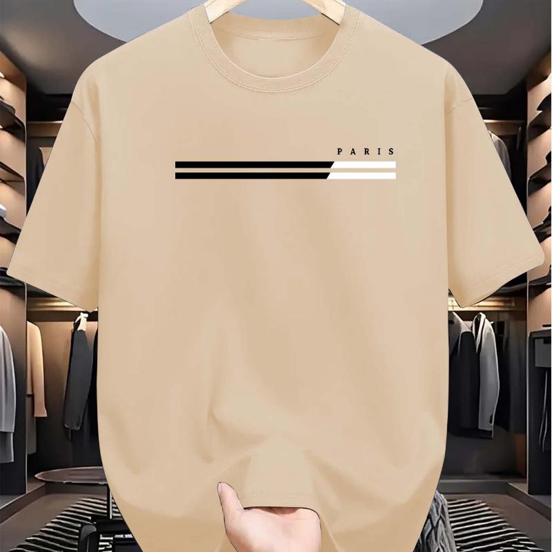 Men's 100% Cotton Summer Loose Size PARIS Letter Graphic Printed Slim Fit Casual Sports Round Neck Short Sleeved T-shirt Top