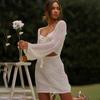 Bikini Cover Up Beach White Crochet Tunic Women Summer Knitted Bodycon Mini Dress See Through Elegant Hollow Out Sexy Party Dresses