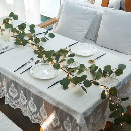 Lighted Artificial Greenery Twig Vine Garland 96 Fairy Lights 6FT Battery Operated Pre-lit Faux Olive/Eucalyptus Vine with Timer