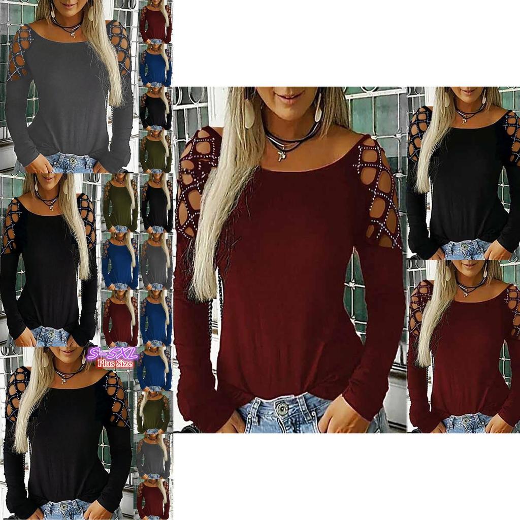 Хлопковая футболка с длинным рукавом с вырезанным узором и сверкающими деталями для женщин