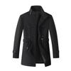 Autumn Winter Men Mid Length Coat Stand Collar Button Up Wool Jacket Casual Business Male Outerwear Windbreak