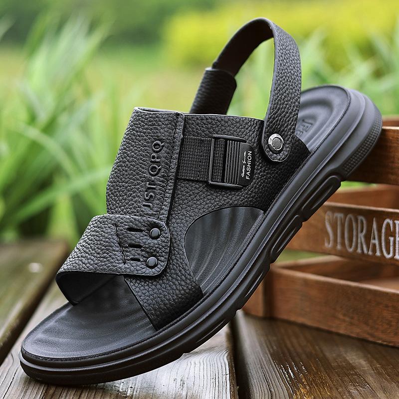 Мужские сандалии 2025 обувь лето первый слой коровьей кожи сандалии для вождения носить двойного назначения пляжная обувь 2025